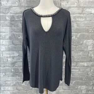 Jennifer Lopez Gray Embellished Cut Out Blouse